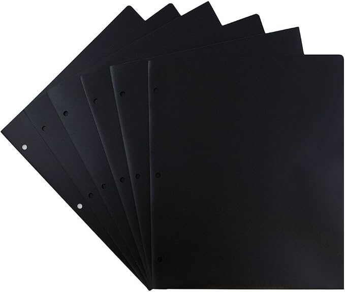 JAM PAPER Heavy Duty Plastic 3 Hole Punch Pocket Folders - Extra Tough School Folders - Black - 6/Pack - Image 3
