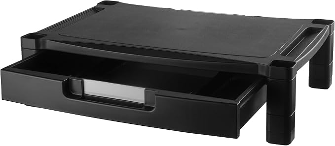 Kantek Wide Deluxe Two-Level Monitor Stand With Drawer, 20" X 13.25" X 3" To 6.5", Black, Supports 50 Lbs - Image 4