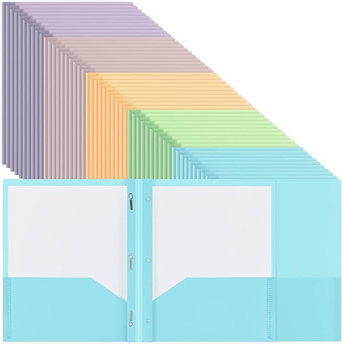 50 Pcs Cute Plastic Folders with Pockets and 3 Prongs, Pastel Colors, Durable File Folders with Fasteners and Pockets for Documents, Tear Resistant Office, School Supplies - Image 3