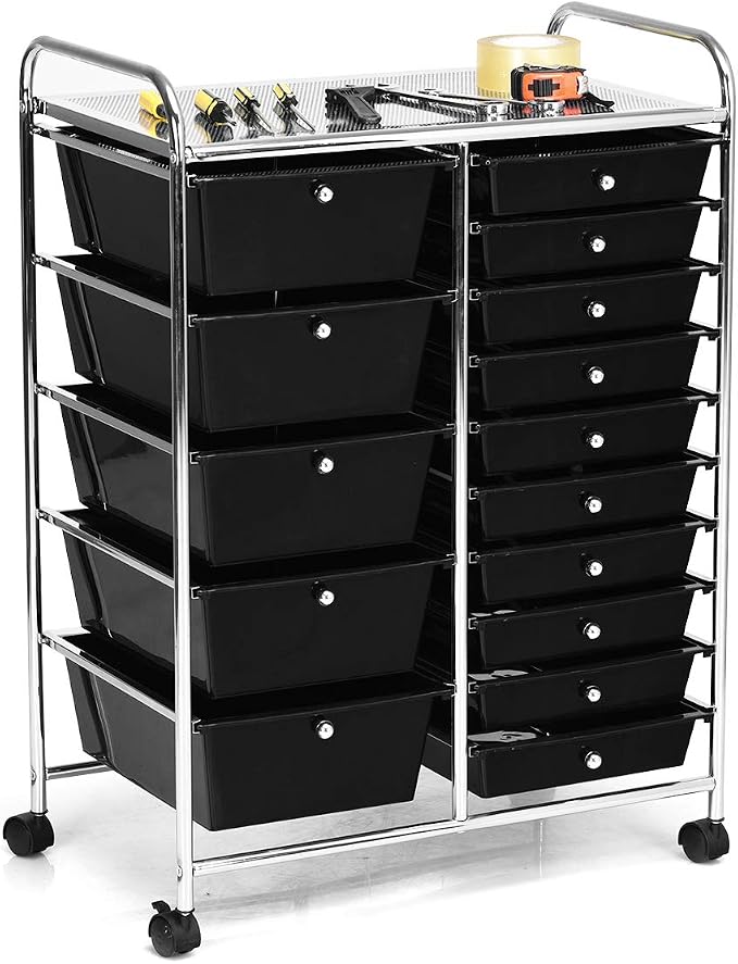 Moccha 15-Drawer Rolling Storage Cart - Under Desk Storage Drawers with wheels for Craft Art Supply Paper Salon, Scrapbook Paper Tools, Mobile Utility Cart for Classroom (15 Drawers, Black) - Image 2