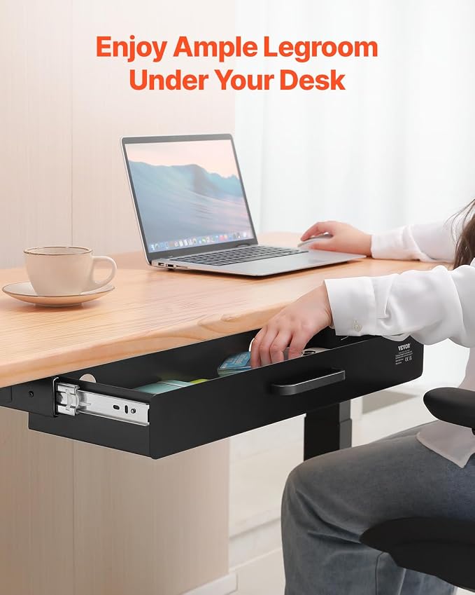VEVOR Under Desk Drawer Slide Out, 22 inch Under Desk Mounted Pull-out Drawer Attachment, Hidden Under Counter Drawers for office Home Sit Stand Workstation, Black - Image 3