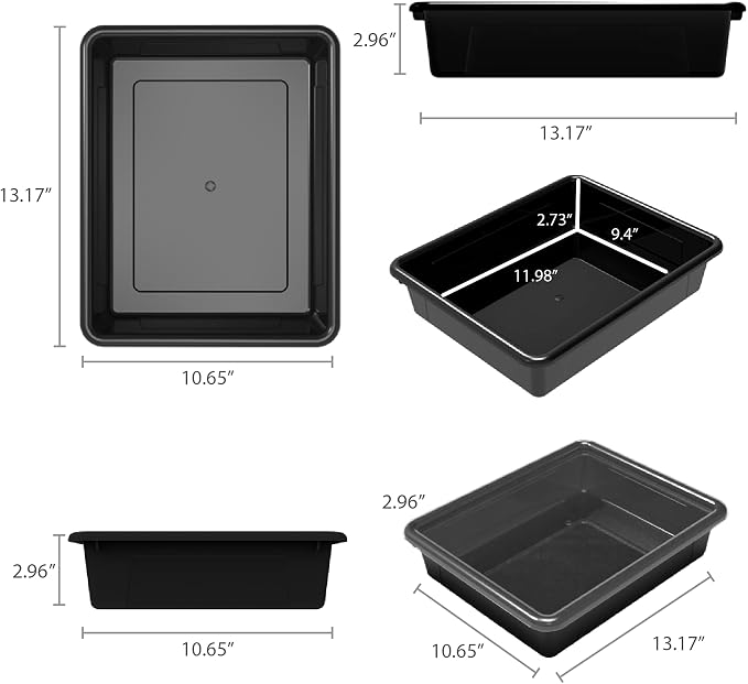 Storex Letter Size Flat Storage Tray – Organizer Bin with Non-Snap Lid for Classroom, Office and Home, Black, 5-Pack (62535U05C) - Image 8