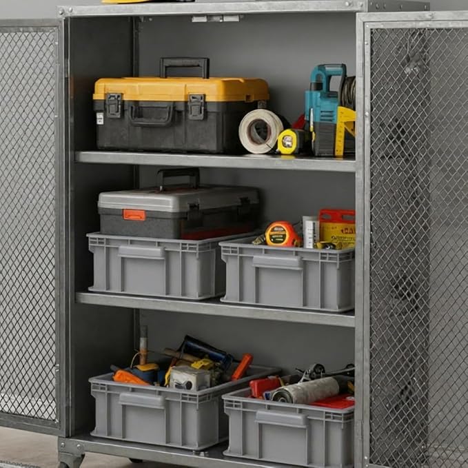 3-Pack Heavy Duty Part Bins, Stackable Tool Storage Bin for Hardware | Straight Wall Container for Screws, Nuts & Bolts, Industrial Organizer Bin for Wearhouse & Factory (13.5"L*10.3"W*5.1"H) - Image 6