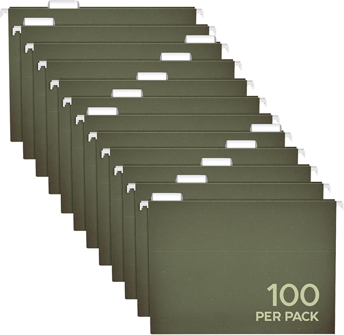 Pendaflex Hanging File Folders Letter Size - 100 Pack - 1/5 Cut Adjustable Tabs - Green Bulk File Folders with Tabs 8.5 X 11 Inches by Pendaflex
