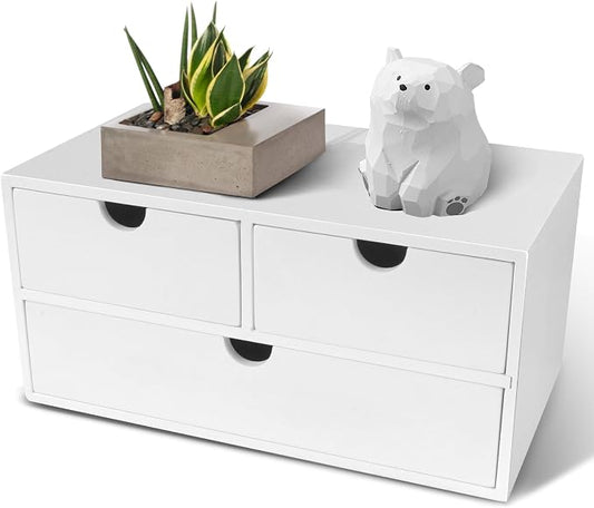 Charmewooden Bamboo Desk Organizer with 3 Drawers, Countertop Organizer with Drawers Makeup Storage Drawer 3 Drawer Tabletop Storage Organization Box Home Office Workspace（White） by Charmewooden