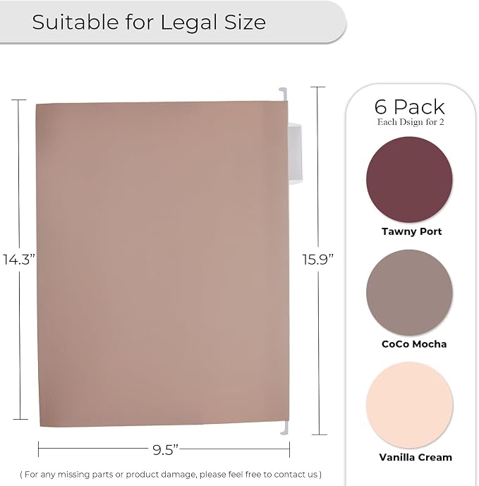 Y YOMA Legal Size - 6 Pack Extra Capacity Hanging File Folders Accordion Decorative Reinforced File Folder Cute Colored Expandable Folder for Office Home with 1/5-Cut Adjustable Tabs, Mocha Color - Image 4