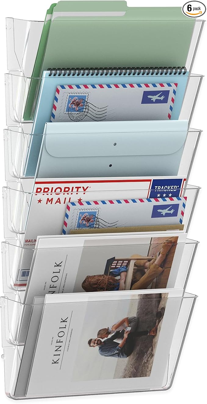 MINDEPOT 6 Pockets Acrylic Wall File Organizer Clear File Holder for Office | Acrylic Wall File Organizer Clear File Holder for Office by MINDEPOT