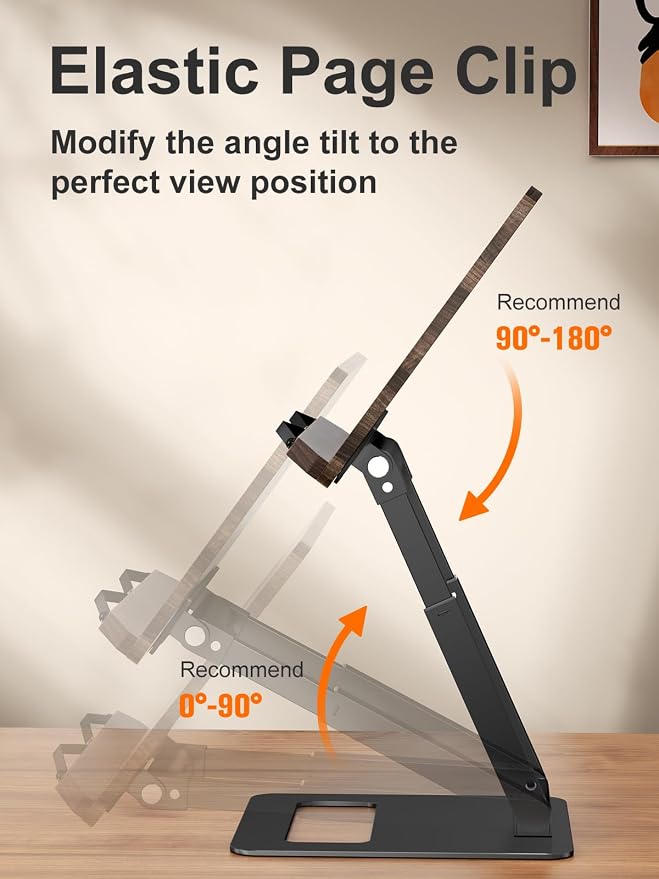 Tounee Telescopic Book Holder - Adjustable Height Cookbook Stand with Elastic Page Clips (Black) - Image 3