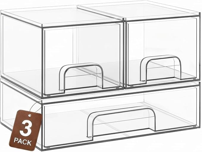 Clear Stackable Storage Drawers, Acrylic Bathroom Makeup Organizer, Plastic Bins for Art Tool & Sketch, Durable Containers for Countertop, Cabinet, Vanity, Medicine Organization by TIPGO