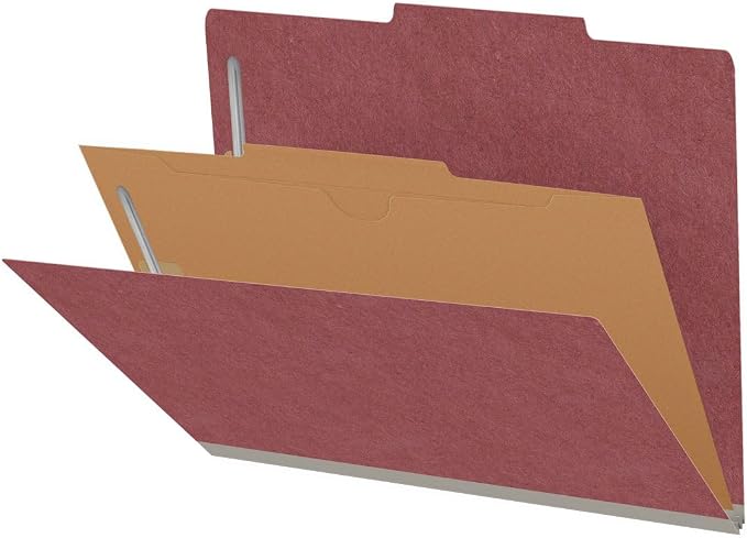 25 Pt. Pressboard Classification Folders, 2/5 Cut ROC Top Tab, Letter Size, 1 Pocket Divider, Dark Red (Box of 10) - Image 4