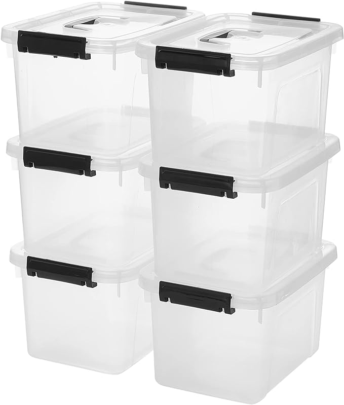 6 Quart Clear Storage Latch Box/Bins, 6-Pack Plastic Container with Latches and Lid by JUJIAJIA