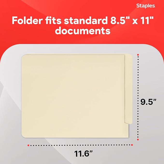 Staples File Folders, Reinforced End-Tab with Fasteners, Letter Size, Perfect for Home, Office or Classroom, 50-Pack, Manila - Image 3
