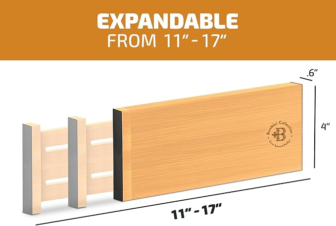 6-Pack Deep Drawer Dividers 4-Inch High Dresser Drawer Organizer, Bamboo | Adjustable 11.5-17 Inch Spring-Loaded Separators for Clothes, Utensils, Socks, Bedroom, Bathroom, Kitchen, Office, No Tools - Image 2