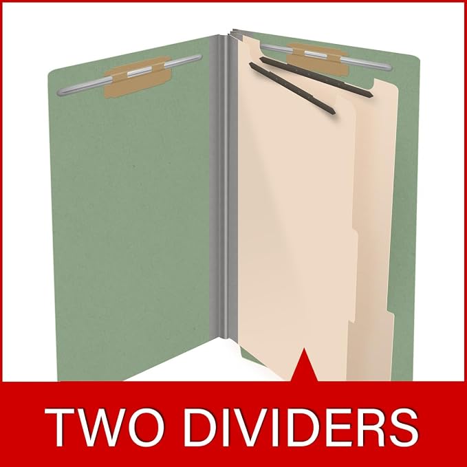 Ecom Folders End Tab Pressboard Classification Folders | Legal Size 25 Pt Stock with 2 Dividers and 2" Tyvek Expansion | Medical, Legal & Office Records Organizer | Green, Box of 10 - Image 8