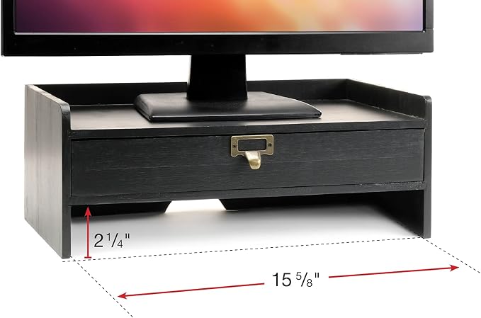 EXCELLO GLOBAL PRODUCTS Wooden Monitor Stand: Includes Drawer for Desktop Organization of Notebooks, Pens, Pencils & Office Supplies (Black) - Image 5