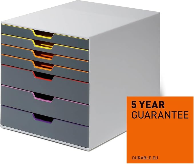 Durable Varicolor 7 Drawer Unit - Gray Desktop Drawer Set with 7 Color Coded Draws - Letter to Folio Size Files - Perfect for Storing Documents and Paper Work - Image 4