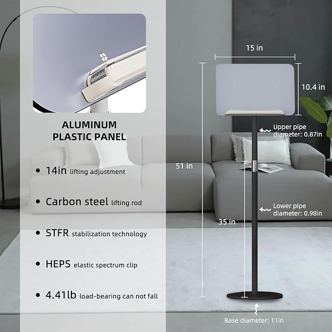 Floor Standing Book Stand, Adjustable Height and Angle Multifunctional Standing Reading Stand,Metal Material Music Sheet Stand，Support for Reading,Podiums. (Black) - Image 3