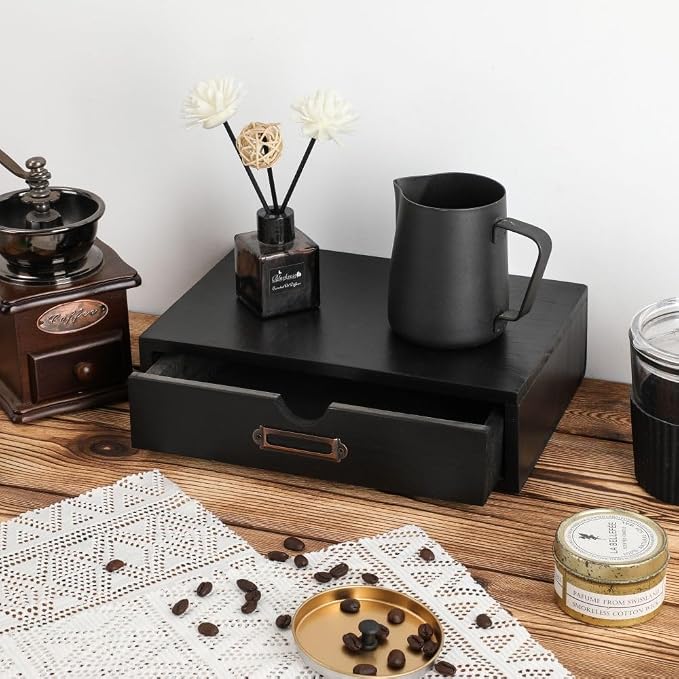 Wooden Drawers Black Wood Desktop Organizer with Drawers | Vintage Wooden Storage Box for Apothecary Cabinet, Wood Drawer, Countertop Drawer for Library Card Catalog Cabinet - Image 2