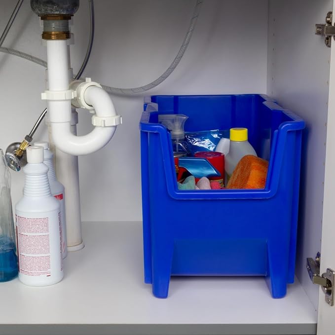 Akro-Mils 13014 Stak-N-Store Stackable Storage Bins, Heavy Duty Garage Storage Containers, Open Front Plastic Organizer for Tools, Shelves, Closet Organizer, 17-/12" x 11" x 12-1/2", Blue, 4-Pack - Image 6