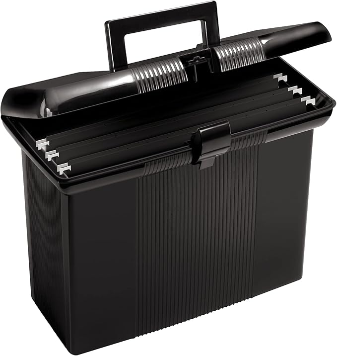 Pendaflex Portable File Box with File Rails, Hinged Lid with Double Latch Closure, Black, 3 Black Letter Size Hanging Folders Included (41732AMZ) by TOPSProducts