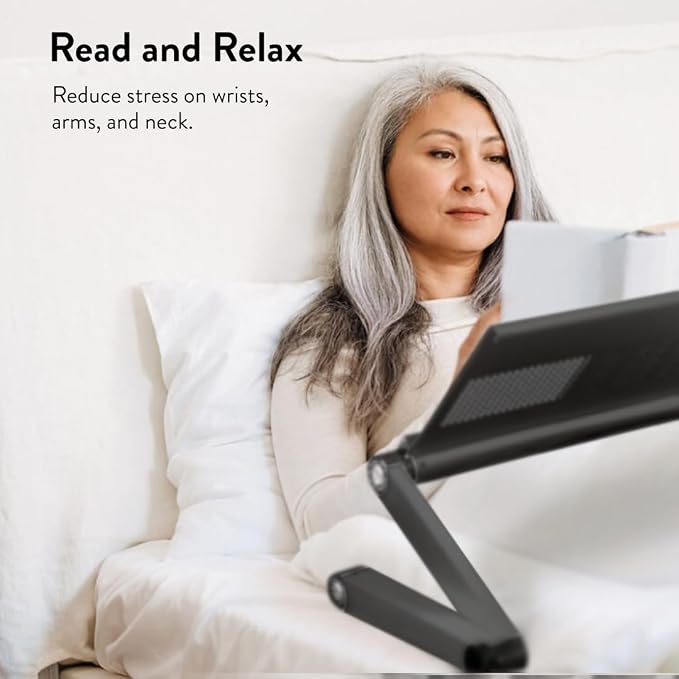 Uncaged Ergonomics Adjustable Book Holder, Tablet & Laptop Stand, Aluminum Portable Reading Stand for Textbooks & Cookbooks, Recipe Holder for Kitchen Counter, Black - Image 6