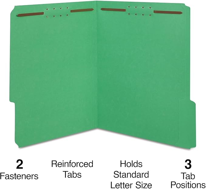 Staples Reinforced Tab Fastener Folder, Letter Size, Green Pressboard, Durable Construction, 50/Box - Image 2