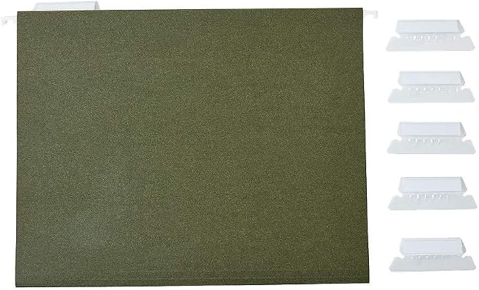 Staples Hanging File Folders, Letter Size, 1/5‑Cut Tabs, Standard Green, Includes Tabs & Paper Inserts – 25/Pack by Staples