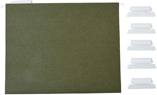 Staples Hanging File Folders, Letter Size, 1/5‑Cut Tabs, Standard Green, Includes Tabs & Paper Inserts – 25/Pack by Staples