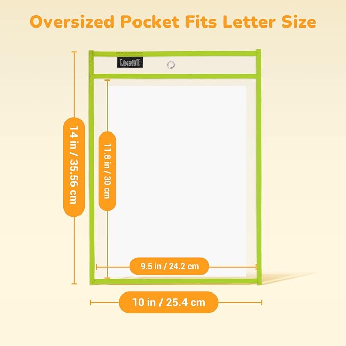 GAMENOTE 30 Pack Pastel Dry Erase Pockets, 10x14 Reusable Sleeves | 30 reusable PVC pockets hold 8.5 x 11 and 9 x 12 sheets; double sided wipe clean surfaces, pen loops, eyelets, and 5 rings - Image 5