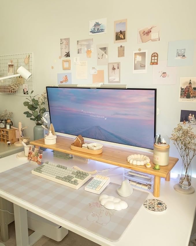 Bamboo Dual Monitor Stand Riser, Natural Desktop Shelf with Storage | 39.37-Inch Wide, Under-Shelf Storage for Keyboard, Mouse and Laptop, Fits Two 24-Inch Monitors in Home Office - Image 2