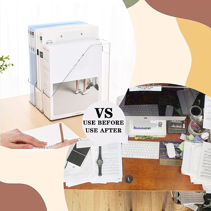 6Pcs Clear Acrylic Magazine File Holder Paper Document Organizer | Vertical File Folder Divider Box, Desktop Supplies Label Pockets Shelves Case,for Office Home School Desktop Stationary - Image 5