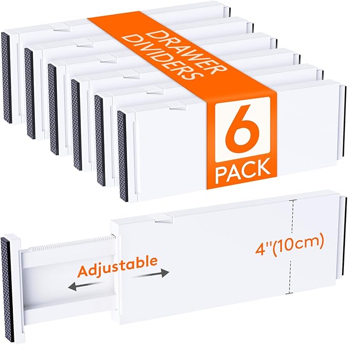 Lifewit 6 Pack Drawer Dividers for Clothes, 10.9-16" Adjustable Drawer Organizers, 4" High Plastic Expandable Drawer Separators in Bedroom/Office/Bathroom/Kitchen Storage, White | 6 Pack 11"-17" Expandable White Plastic Drawer Separator for Dresser, Ki... by Lifewit