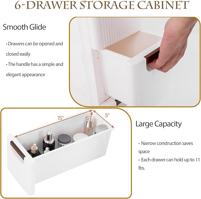 POWERSTONE 4-Drawer Plastic Storage Cart, Narrow Organizer Rolling Cart with 4 Wheels, Space-Saving Slim Mobile Utility for Bedroom, Bathroom, Office & Classroom - Image 6