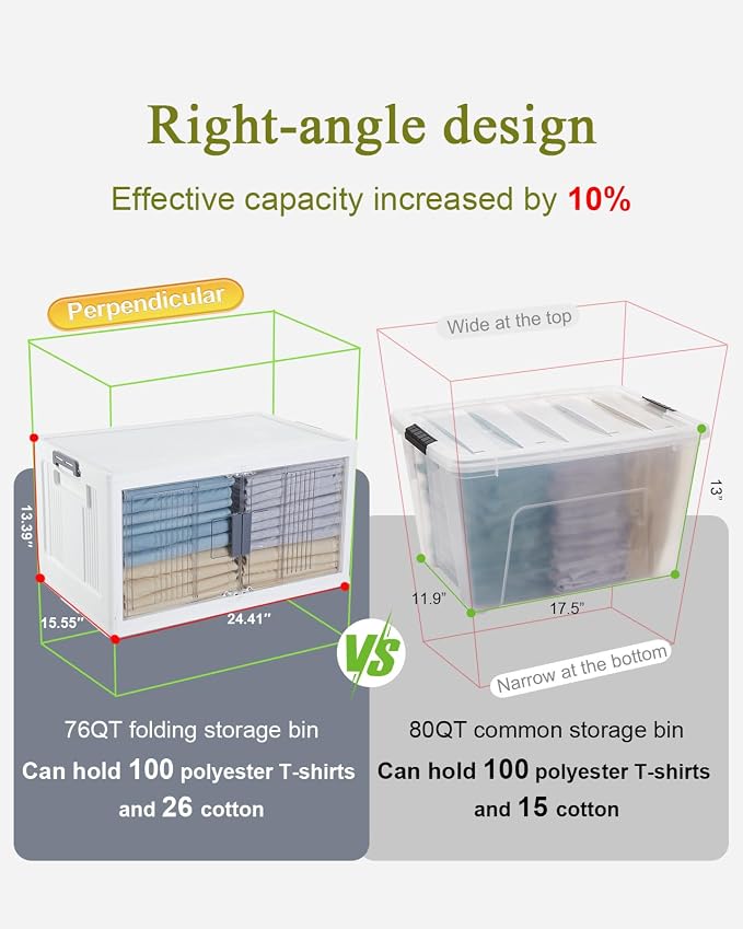 OlarHike 76QT Storage Bins with Lids for Home, Closet, Office, Dorm, 4 Pack | Multi-Lid, Lockable Cabinet, Doors & Wheels, Foldable, Collapsible, Stackable Organizers, Plastic Drawers, Containers, School - Image 5