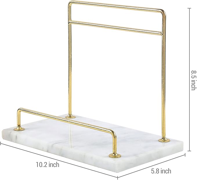 MyGift Modern Marble Cookbook Stand, Kitchen Countertop Recipe Holder Stand with Brass Tone Metal Rail - Image 6