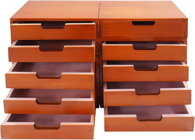 4-Pack 4 Drawer Desktop Storage Organizers, Desktop Wood Stackable Drawer Cabinet, Vintage Tabletop Card Catalog Cabinet for Home Office Study Rooms by EcoTypee