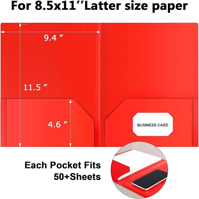 HABGP Plastic Folders with Pockets, 6 Color Heavy Duty Two Pocket Folders | Business Card Holder, for Office, High School - Image 2