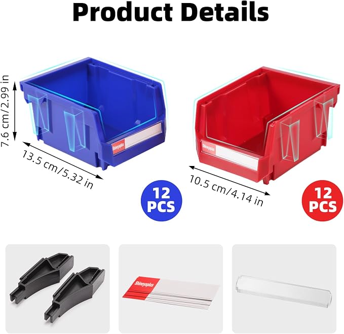 24 Packs Stackable Storage Bins, 5" x 4" x 3" Organizer Bins, | Small Parts Bin for Garage, Craft, Workbench, Warehouse, Hardware & Office - Image 2