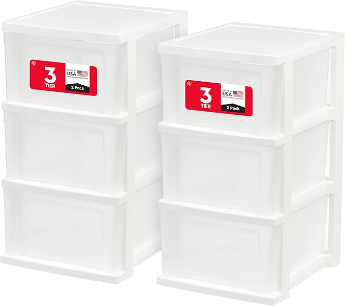 IRIS USA 3-Drawer Slim Narrow Storage Organizer, 2-Pack, White/Clear | Organize craft supplies, school essentials, beauty items, and small household accessories with compact drawer storage by IRISUSA