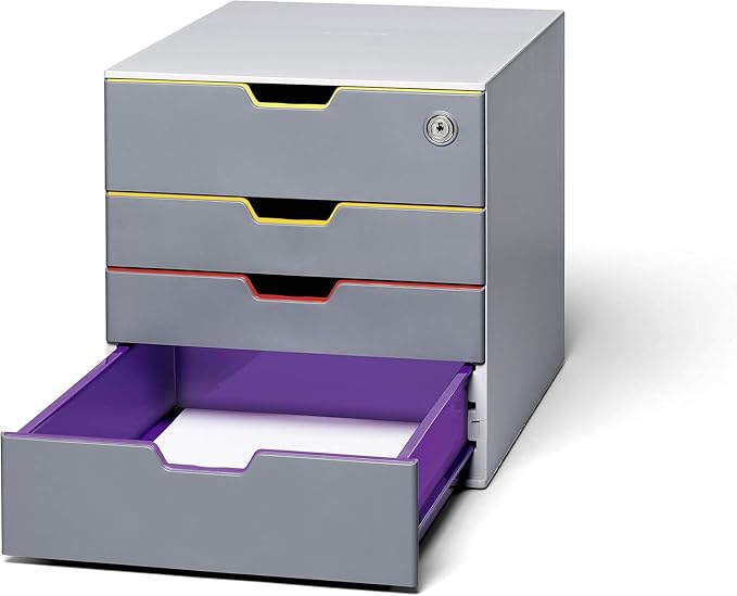 Durable VARICOLOR 4 Lockable Drawer Unit - Gray Desktop Filing Drawer Set with 4 Color Coded Draws - Letter Size Files - Top Draw is Lockable - Perfect for Storing Documents and Paper Work - Image 6