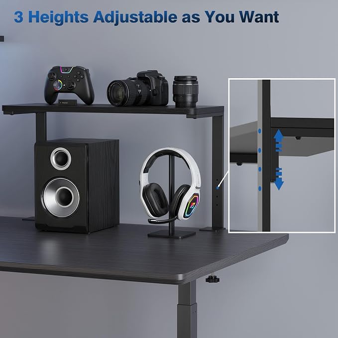 2-Tier Desk Extender, 22-inch Clamp-On Desk Shelf, Height-Adjustable Desktop Shelf Organizer for Monitors Office and Gaming Accessories, Arm Support Table Extension, Black - Image 6