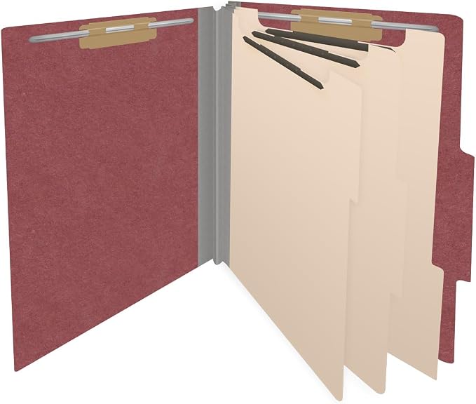 25 Pt. Pressboard Classification Folders, 2/5 Cut ROC Top Tab, Letter Size, 3 Dividers, Dark Red (Box of 10) - Image 4