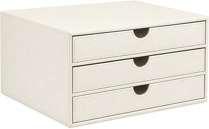 UnionBasic Document Organizer, 3-Drawer File Cabinet Document Storage Box, Office Desktop Filing Organizer, Creamy White by UnionBasic