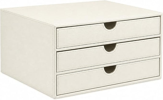 UnionBasic Document Organizer, 3-Drawer File Cabinet Document Storage Box, Office Desktop Filing Organizer, Creamy White by UnionBasic