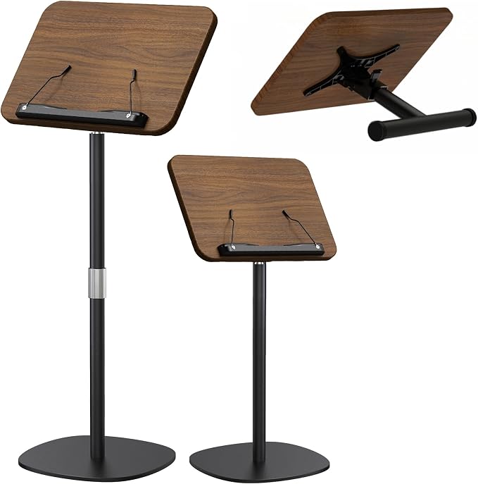 2-in-1 Floor Music Stand & Desktop Book Stand, 16.5"–51" Height Adjustable | Premium Wood Panel, Floor Reading Stand with Page Clip for Sheet Music, Cookbooks (Walnut Finish, 11.8" x 16.5" Panel) by NAMON