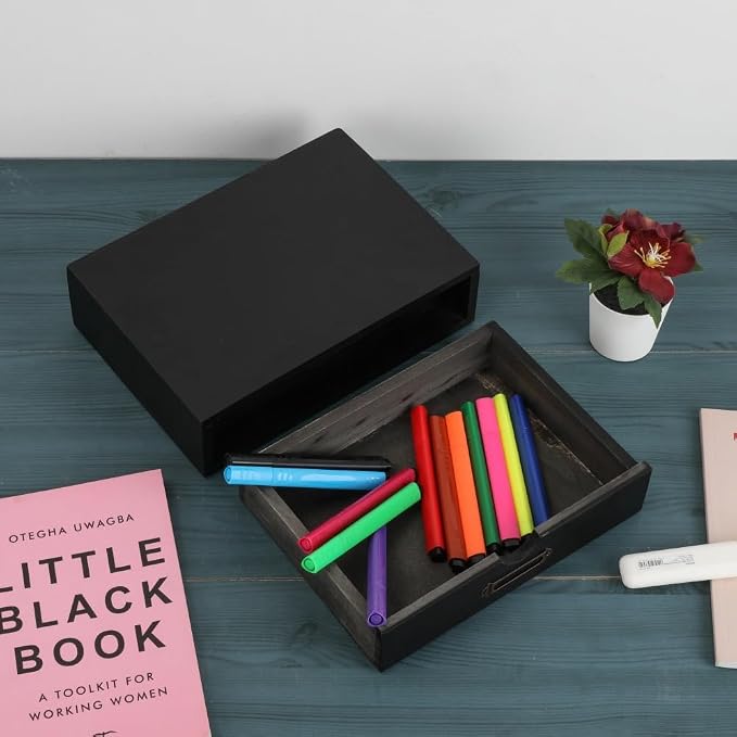 Wooden Drawers Black Wood Desktop Organizer with Drawers | Vintage Wooden Storage Box for Apothecary Cabinet, Wood Drawer, Countertop Drawer for Library Card Catalog Cabinet - Image 4
