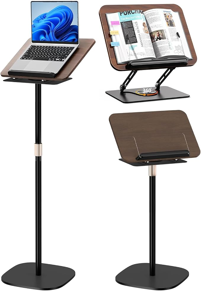 2-in-1 Adjustable Floor & Desktop Music Book Stand, Black | Detachable Reading Holder, Height 36"-62", 360° Rotating, For Music, Laptop, Cookbook by Unknown