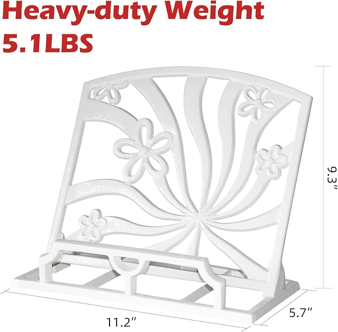 Elegant Cookbook Stand Cast Iron, Kitchen Decorative Metal Recipe Book Holder for Bible, Prayer Book Stand, Magazine, Textbooks, Vintage Cookbook Stand for Kitchen Counter, White - Image 2