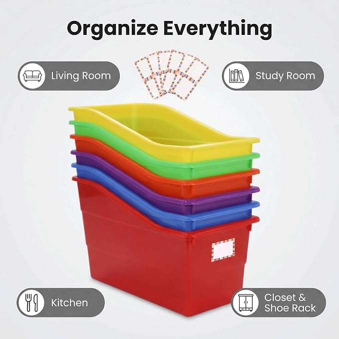 12 Pack Plastic Book Bins Magazine Holders, Rainbow | Durable Plastic Binder Organizers & Vertical Desktop Storage Containers for Office Supplies, School & Home Organization - Image 8