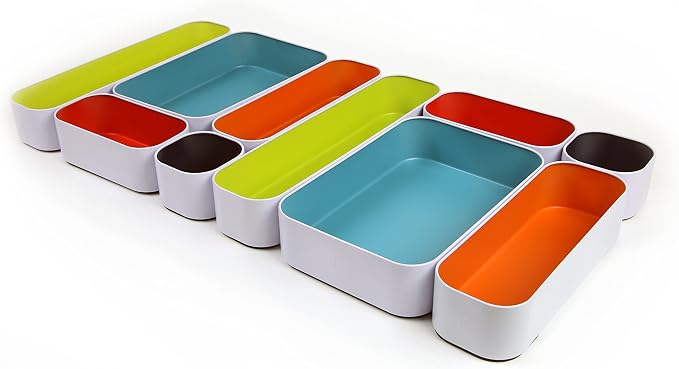 Three by Three Seattle Metal Drawer Organizer Tray Set, 10-Pc (Assorted) | Deep 2" food-safe metal bins; mix & match to customize any drawer; kitchen, bathroom, office & vanity organization by ThreebyThreeSeattle